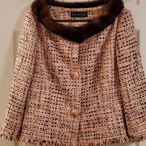 Dana Buchman Tweed Blazer w/ Mink Collar Size 12